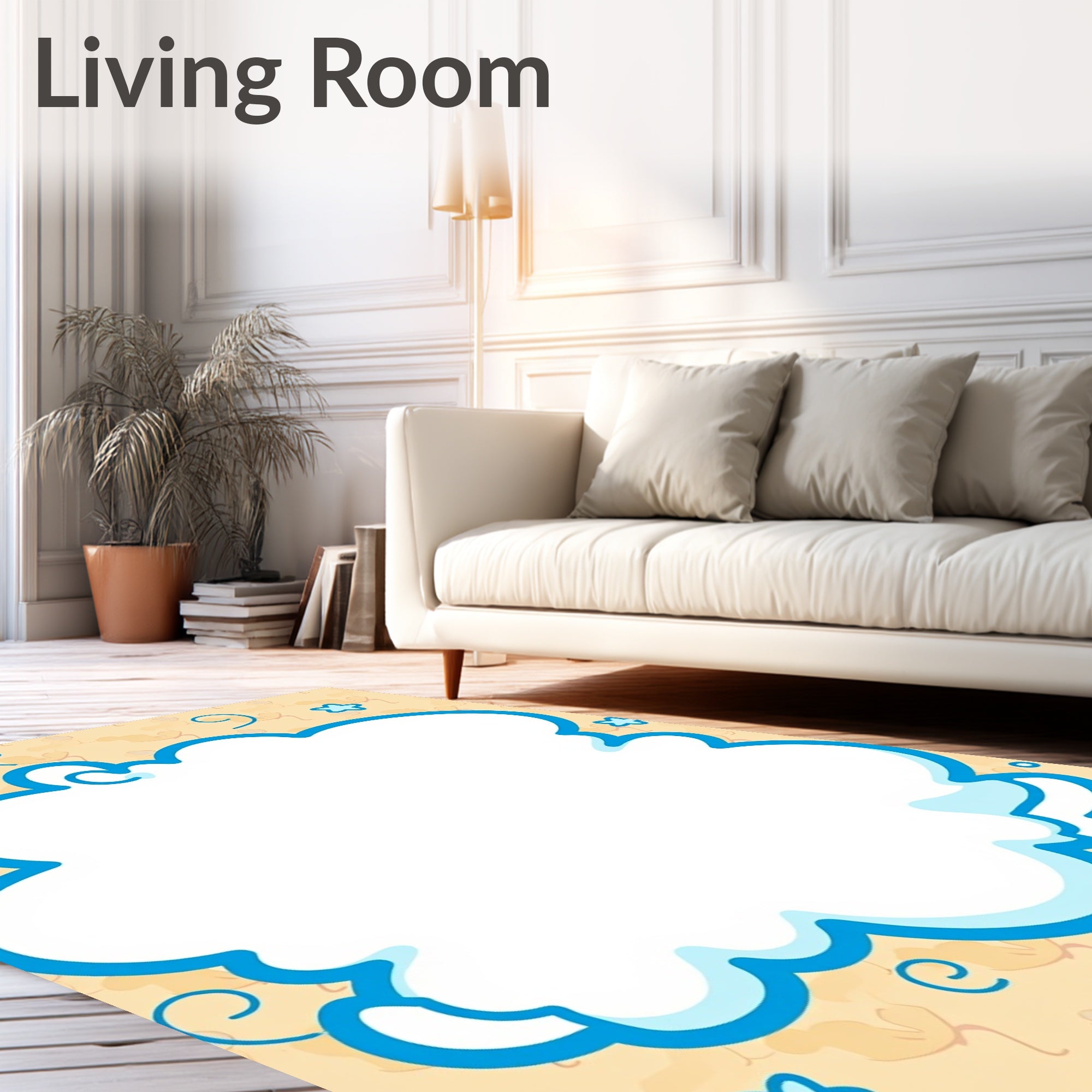 Whimsical Blue Starburst Cloud Frame Rug