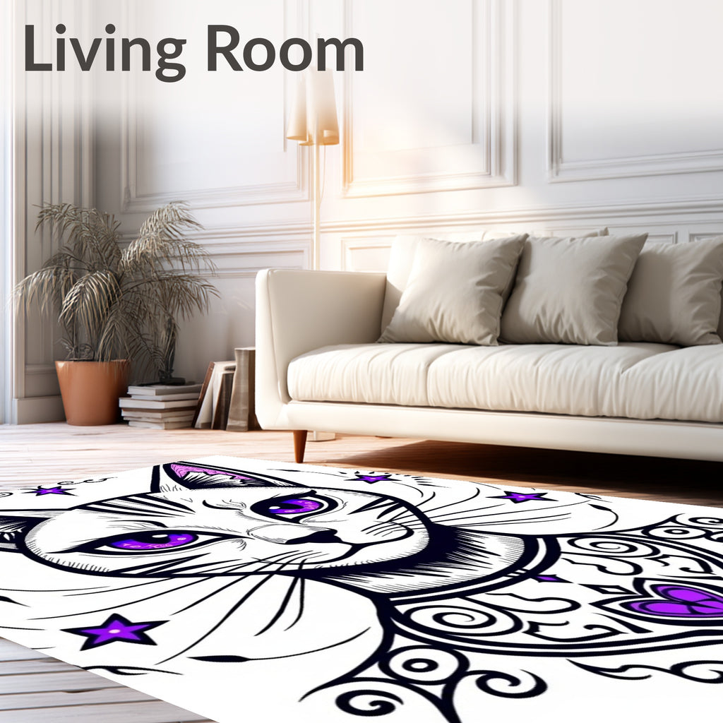 Mystic Purple Star Cat Portrait Rug