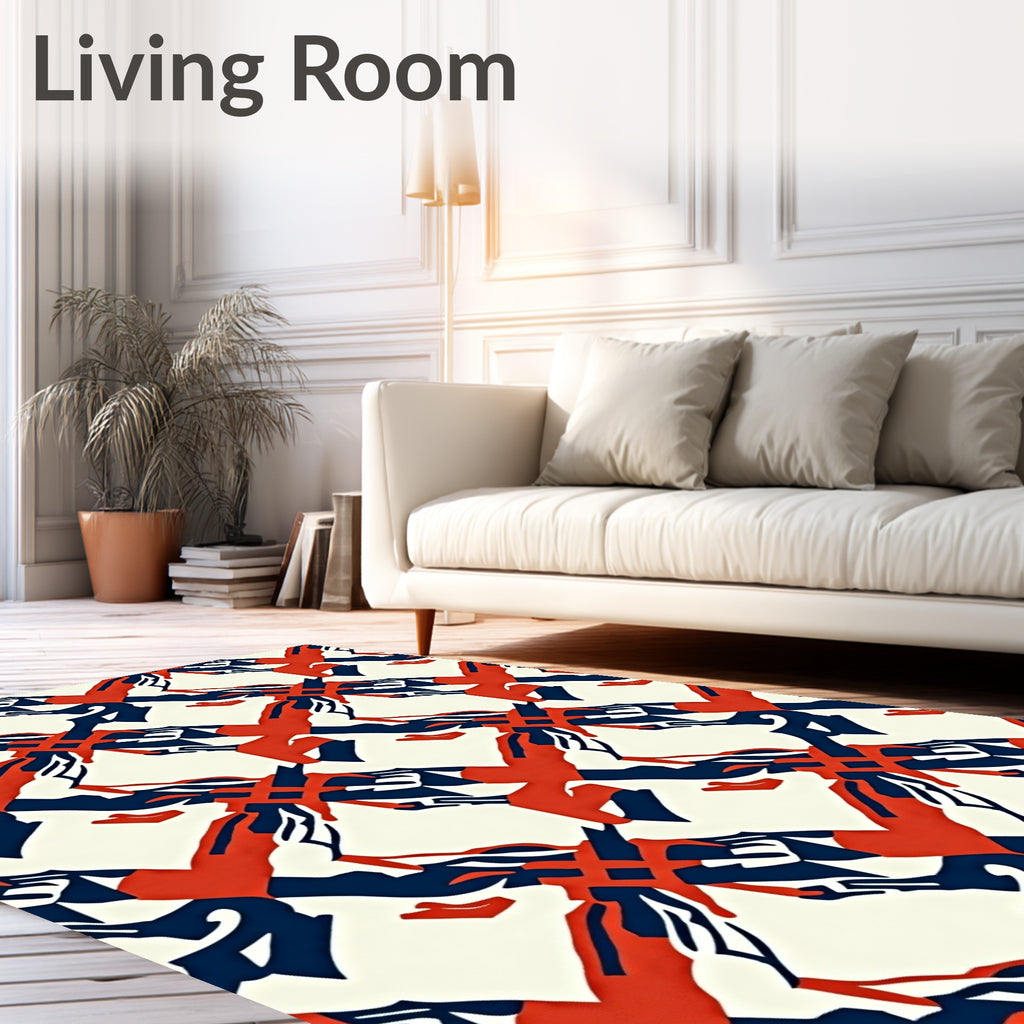 Geometric Red Blue Interlocking Forms Rug