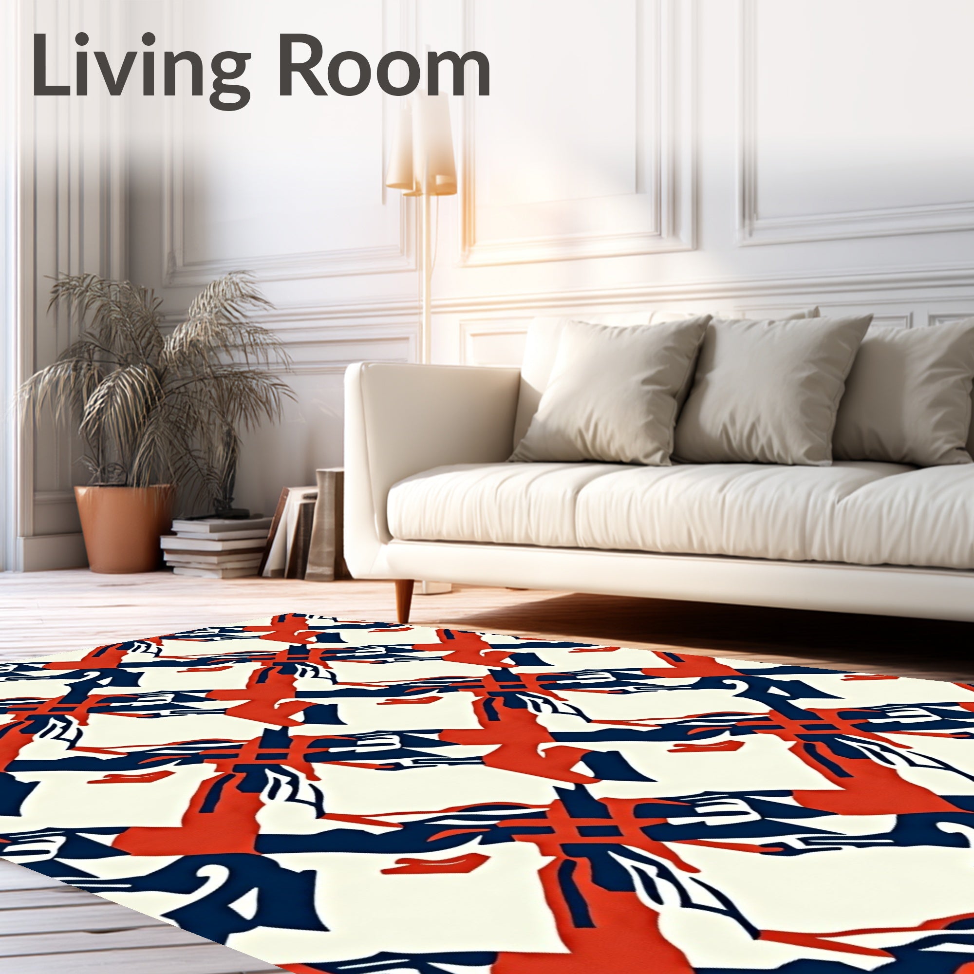 Geometric Red Blue Interlocking Forms Rug