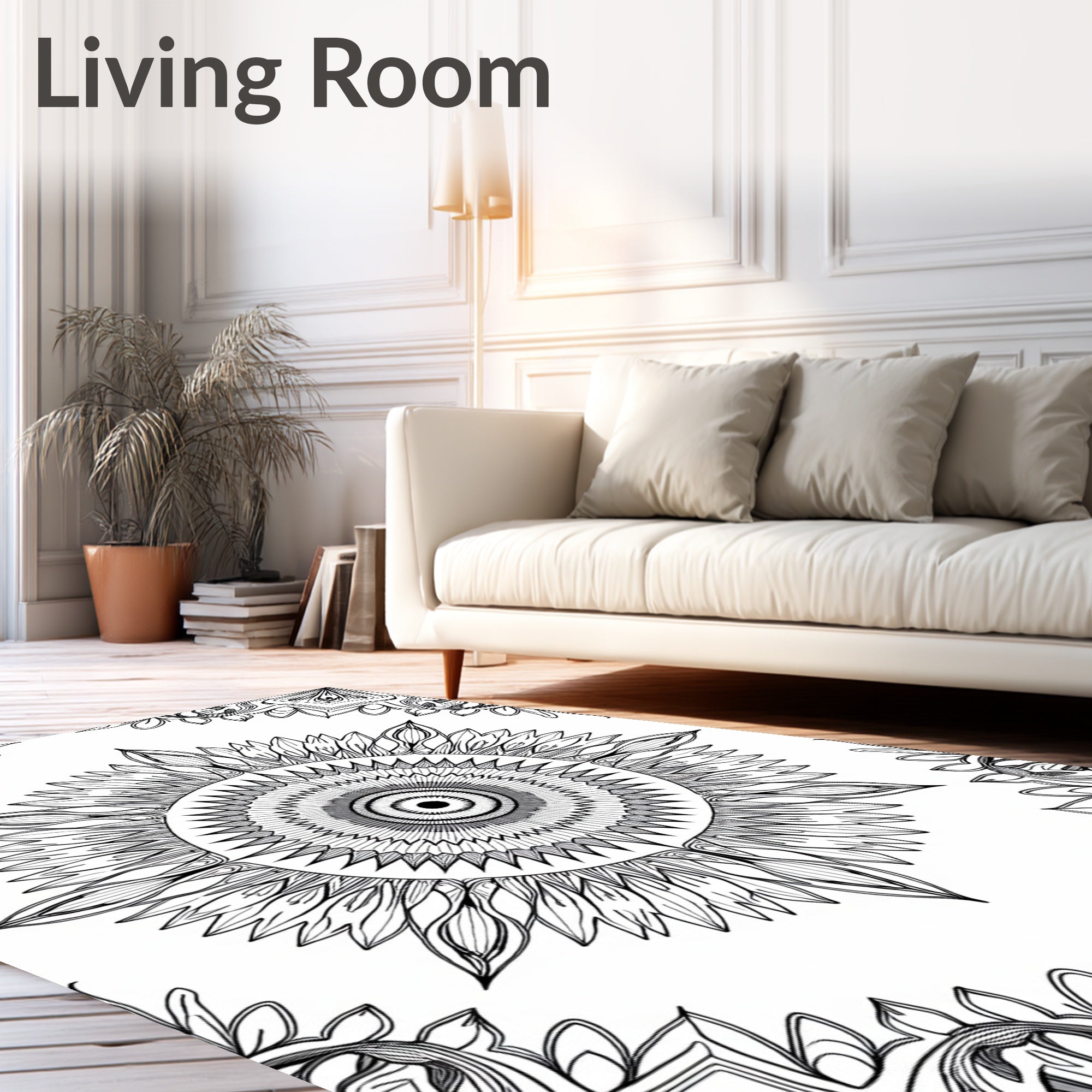 Intricate Black Sunflower Mandala Rug