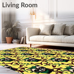 Whimsical Raccoon Yellow Abstract Swirls Rug