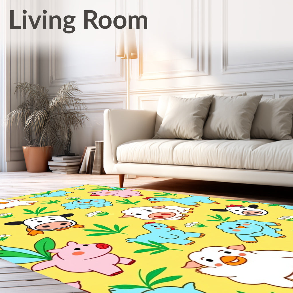 Cheeky Farm Animals On Yellow Field Rug