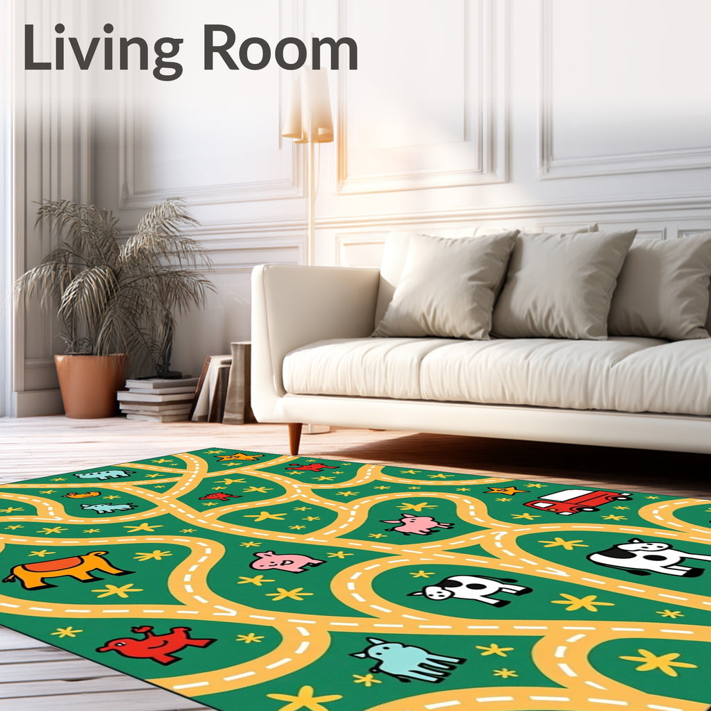 Whimsical Farm Animal Road Adventure Rug
