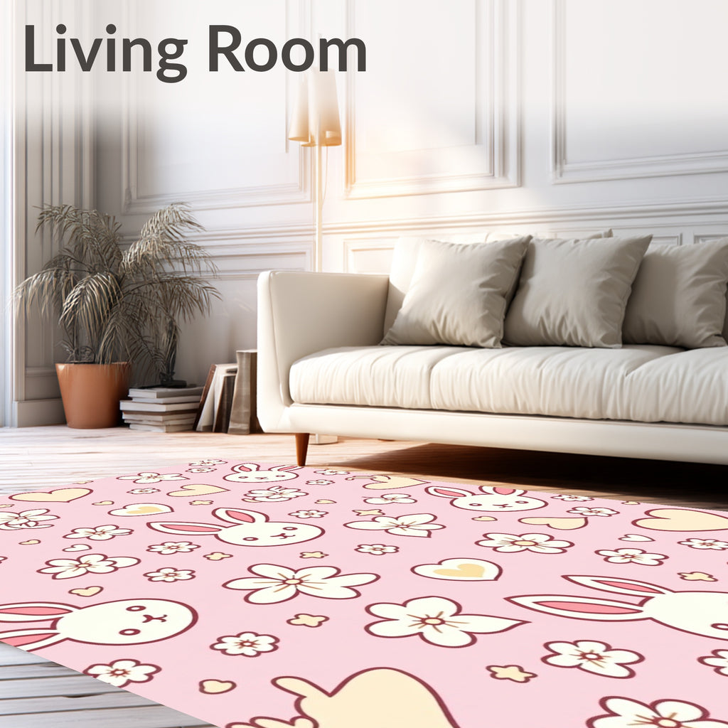 Pink Bunny Hearts Floral Scatter Rug