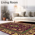 Rich Plum Floral Medallion Border Rug