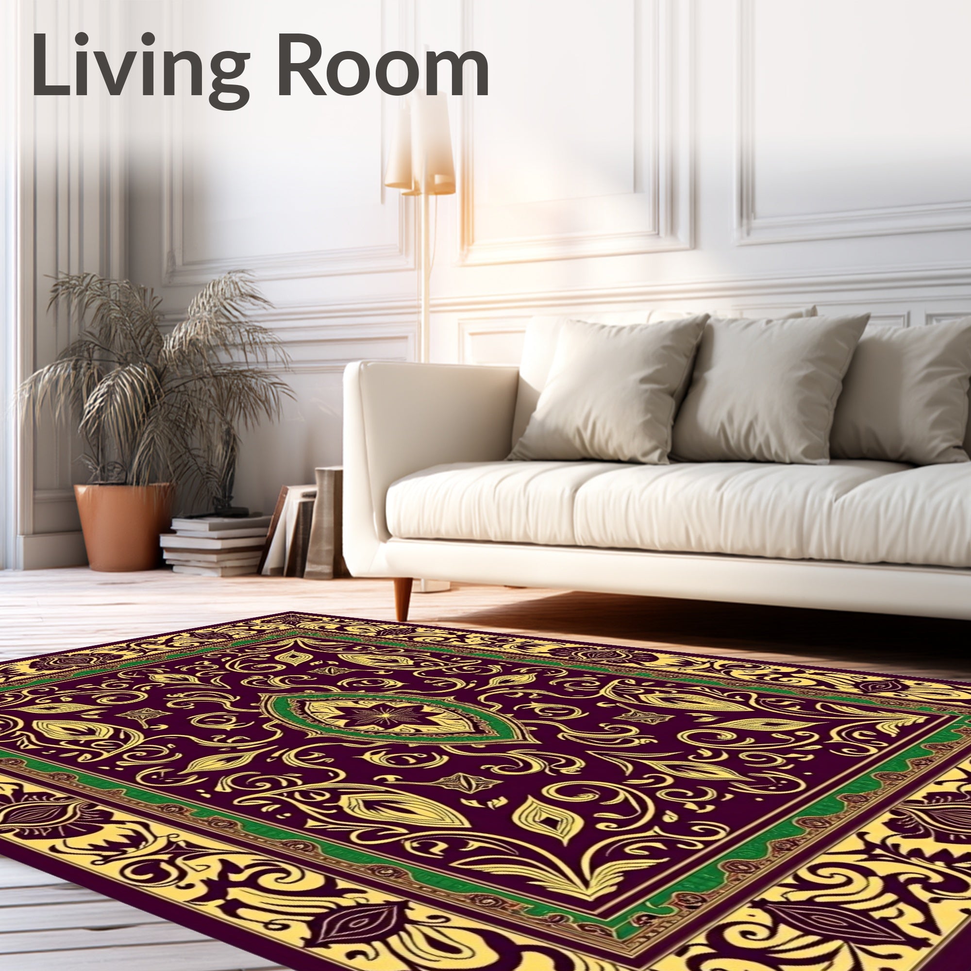 Rich Plum Floral Medallion Border Rug