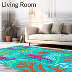 Bright Teal Seahorse Coral Swirls Rug