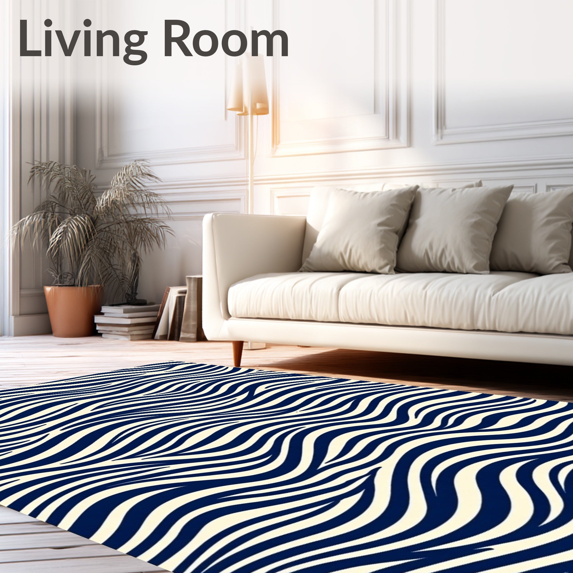 Navy Cream Wavy Stripes Rug