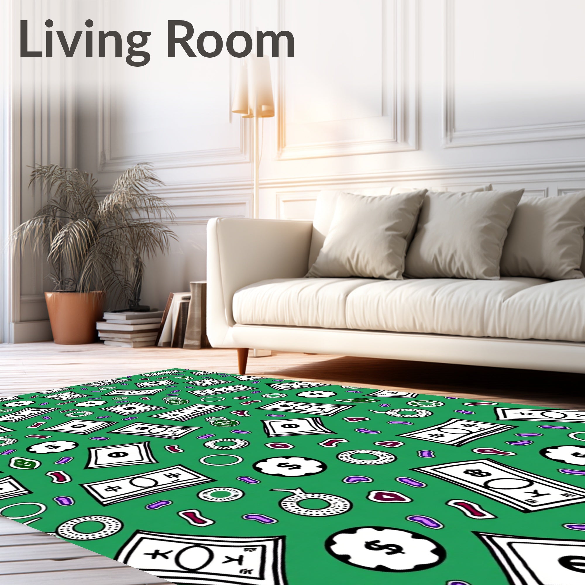 Green Money And Tokens Collage Rug
