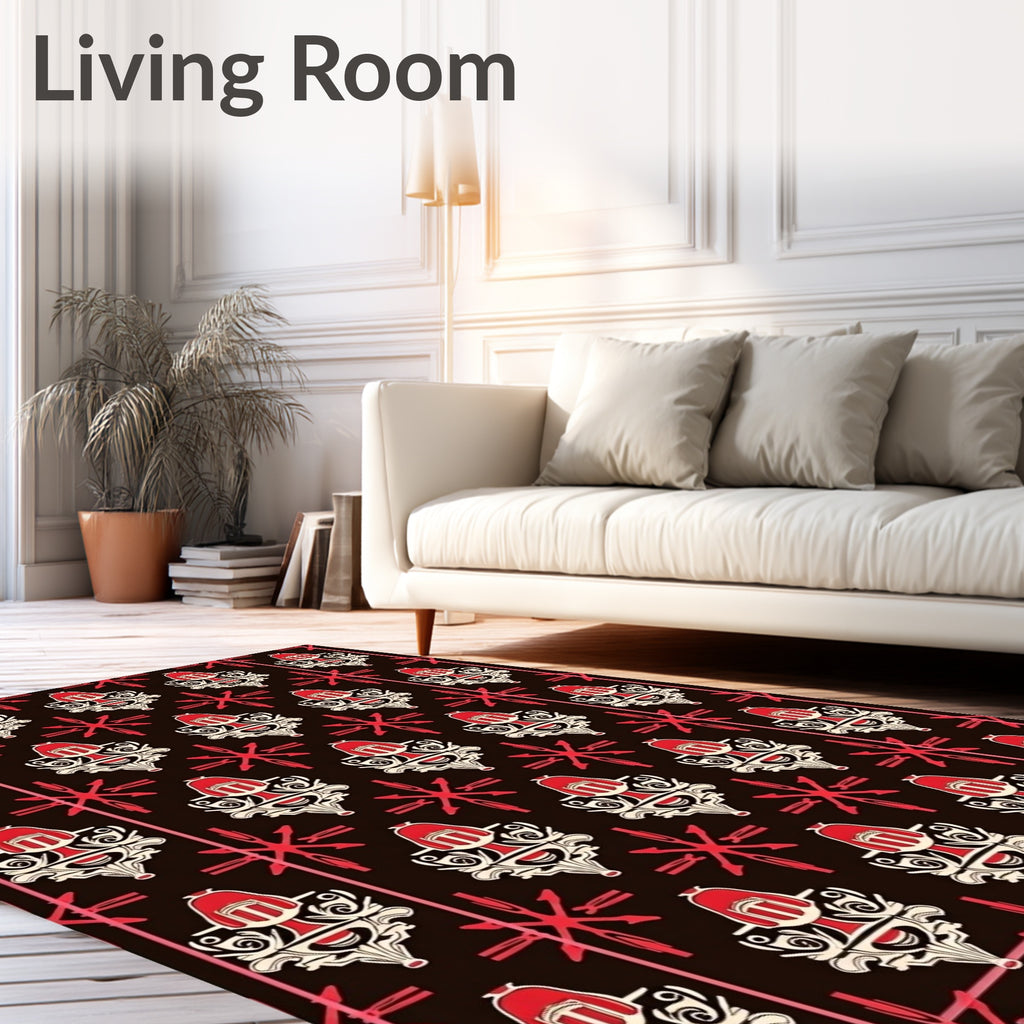 Crimson Red Ornate Medallion Symmetry Rug
