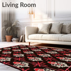 Crimson Red Ornate Medallion Symmetry Rug