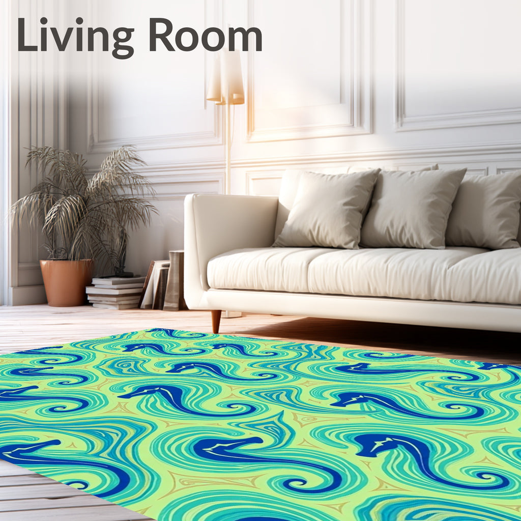 Aqua Blue Seahorse Swirls Rug
