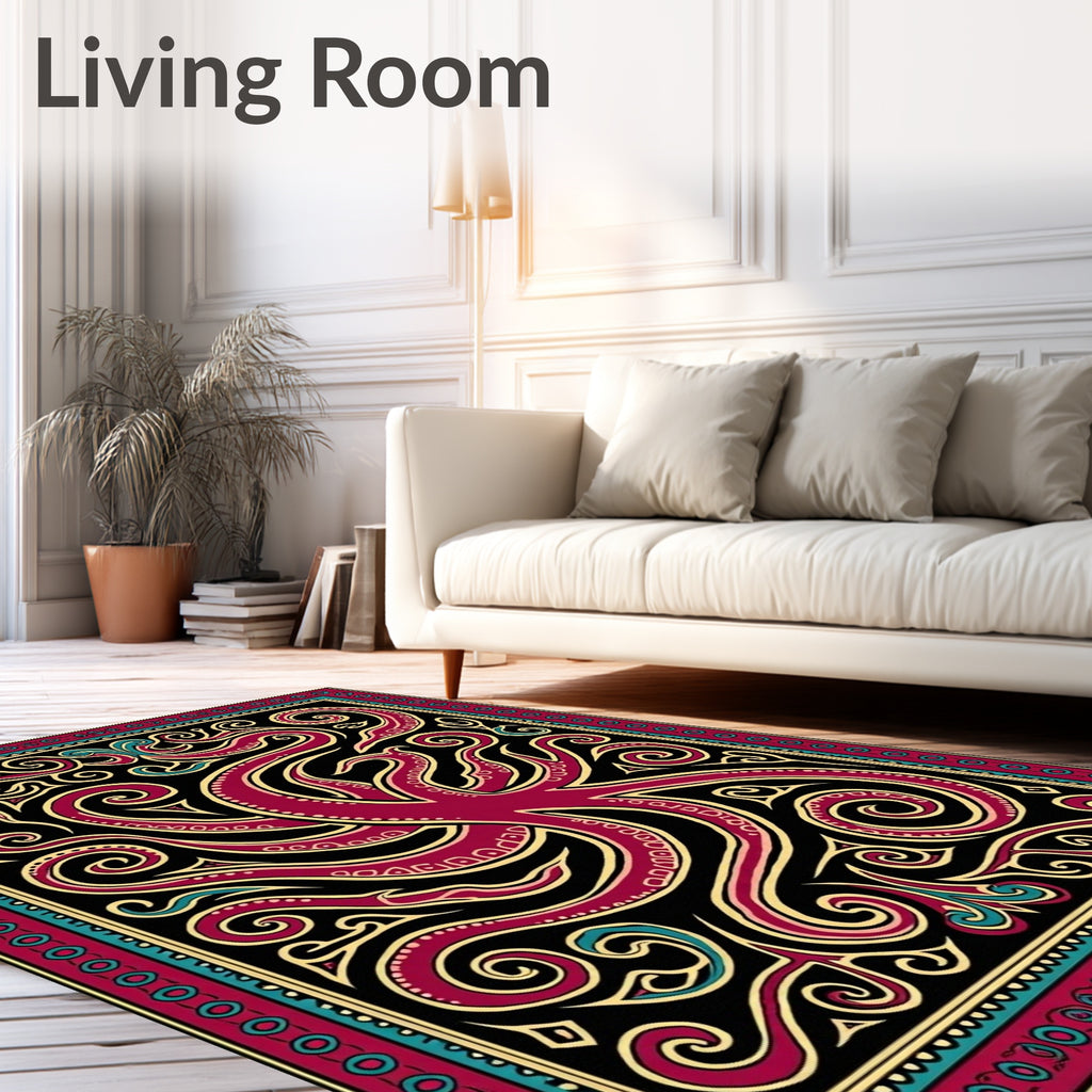 Maroon Octopus Swirl Tribal Rug