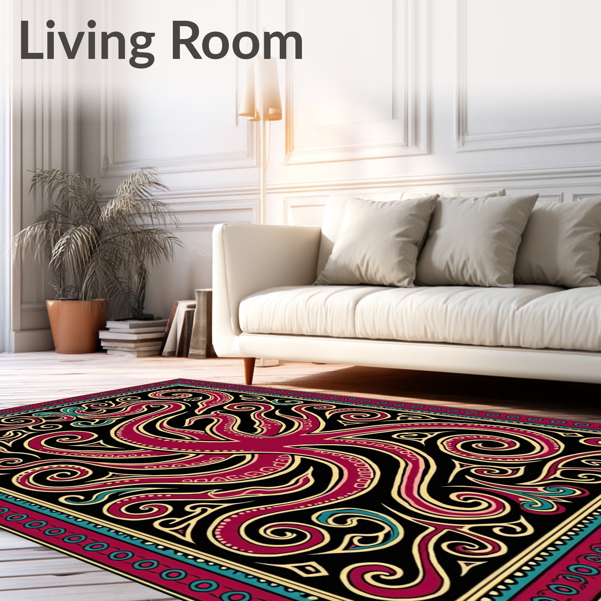 Maroon Octopus Swirl Tribal Rug
