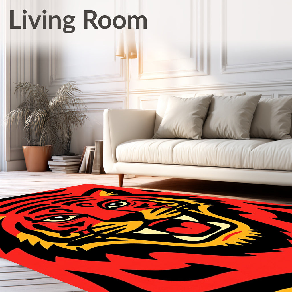 Bold Red Tiger Face Graphic Rug