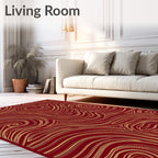 Crimson Gold Swirl Line Art Rug