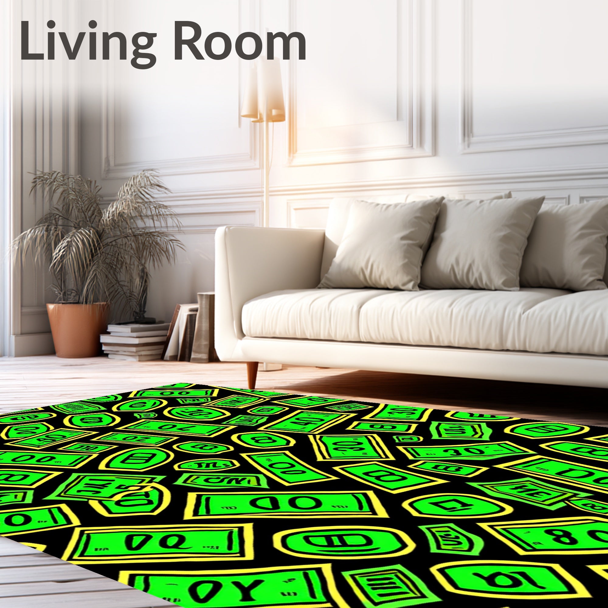 Vibrant Green Dollar Bills Jammed Together Rug