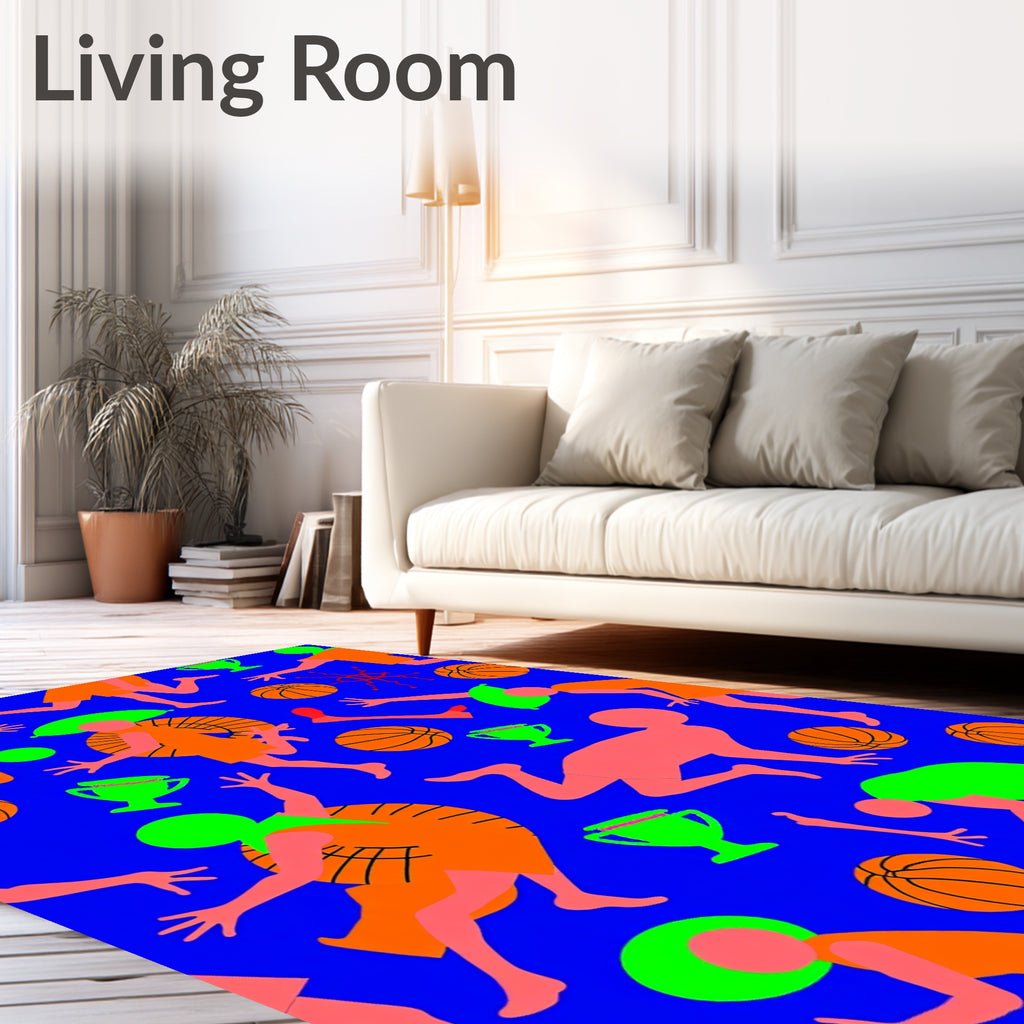 Vibrant Orange Basketball Players Trophy Rug