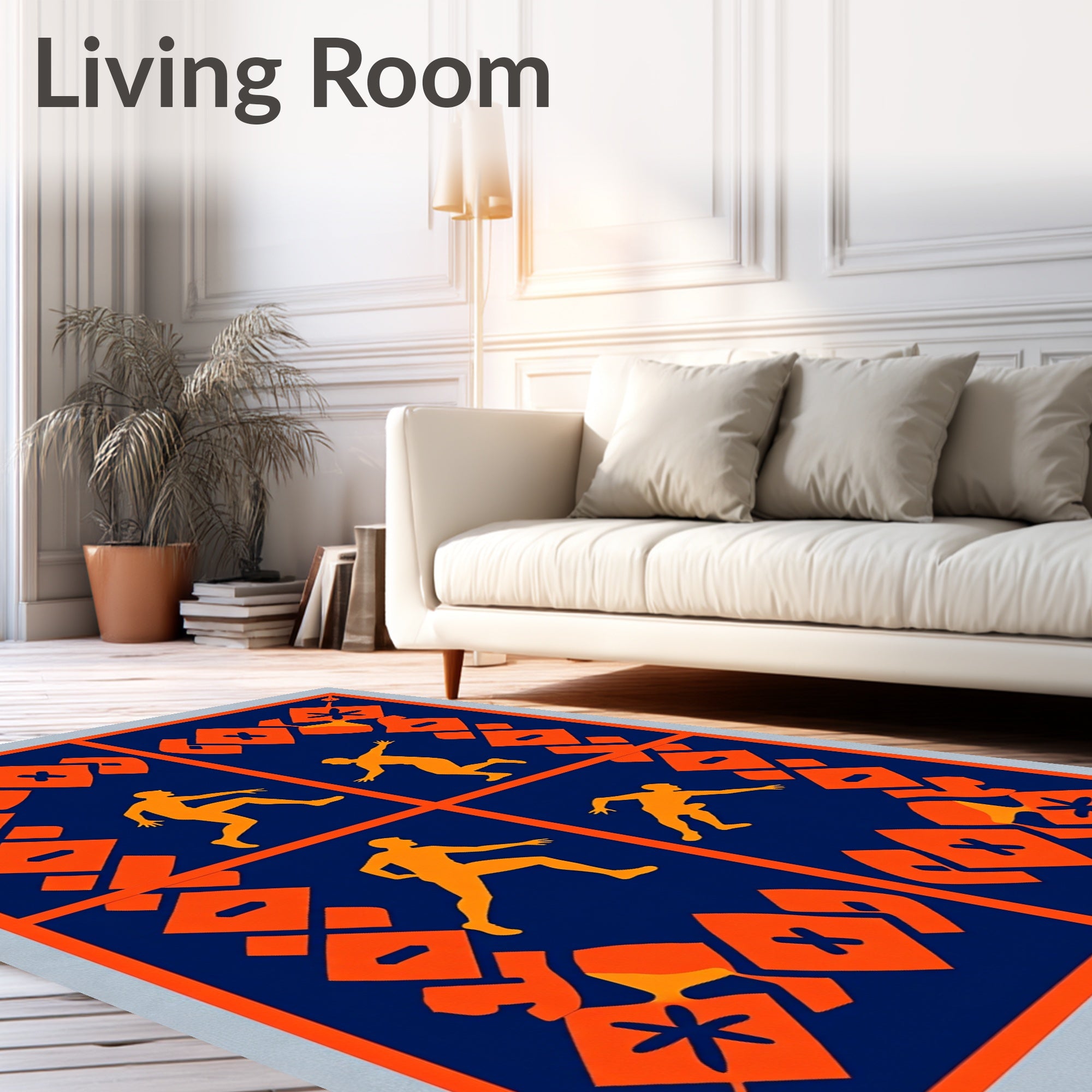 Orange Figures Blue Geometric Narrative Rug