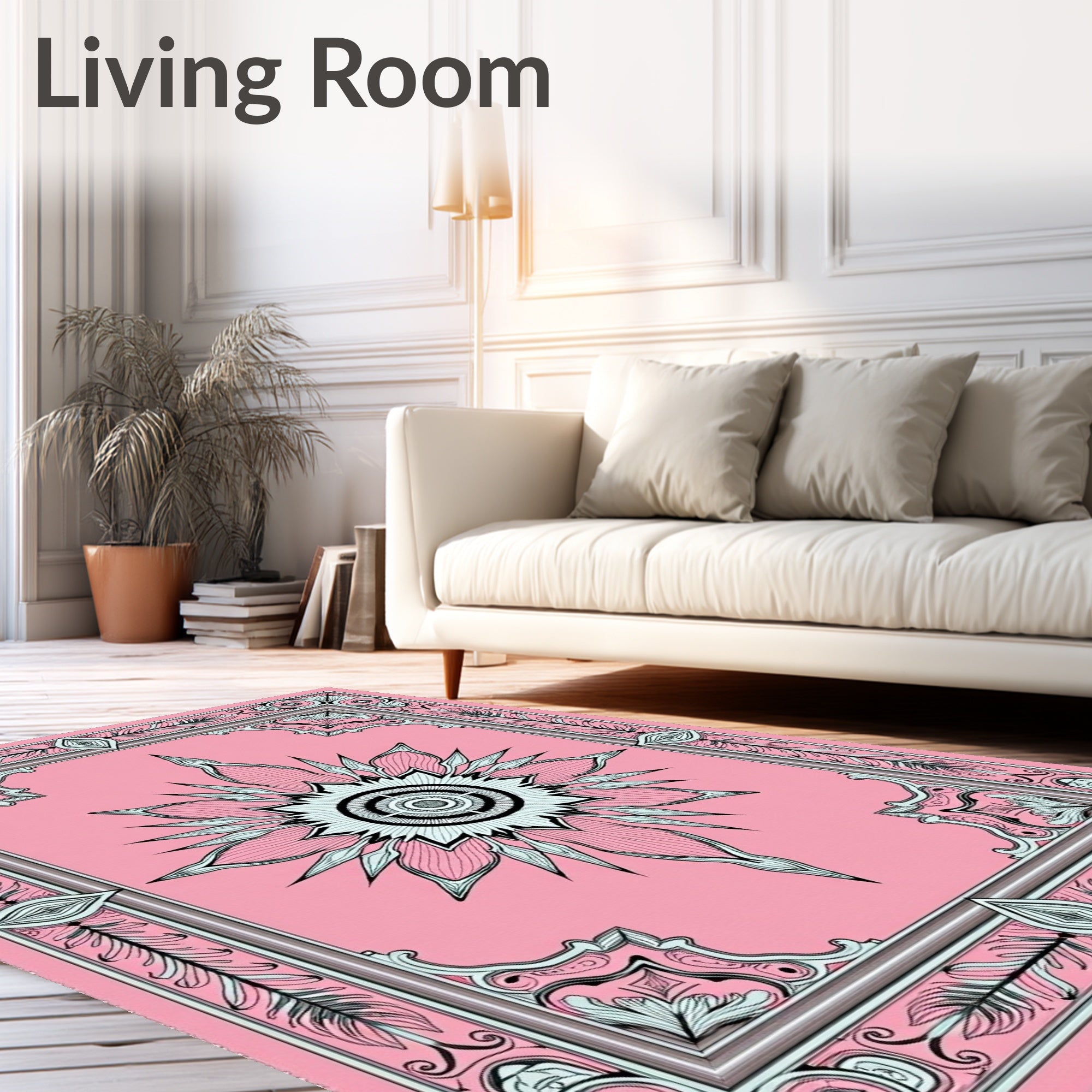 Pink Sunburst Mandala Floral Rug
