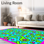 Whimsical Green Blob Funky Characters Rug