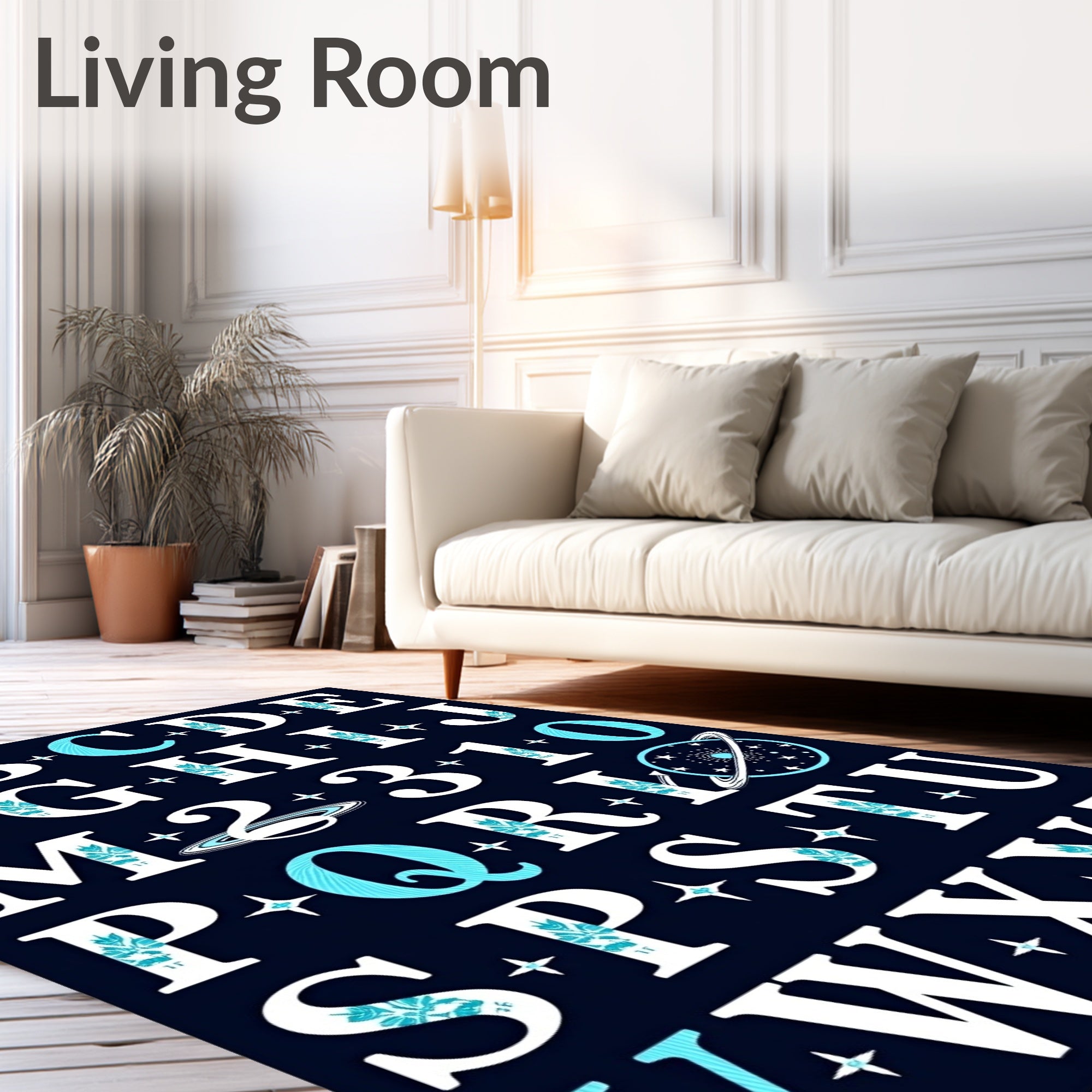 Cosmic Alphabet Celestial Blue Rug