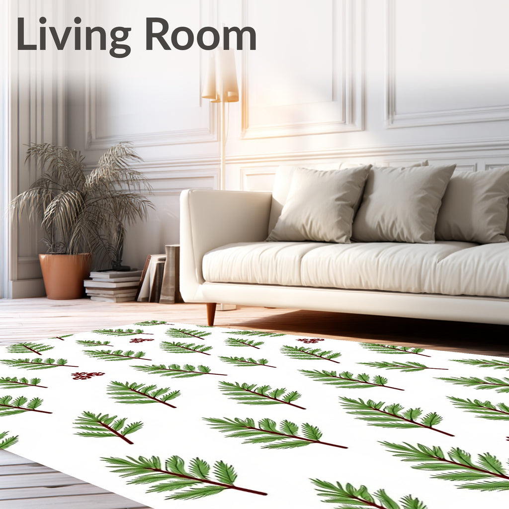 Green Fir Branches Red Berries Botanical Rug