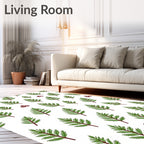 Green Fir Branches Red Berries Botanical Rug