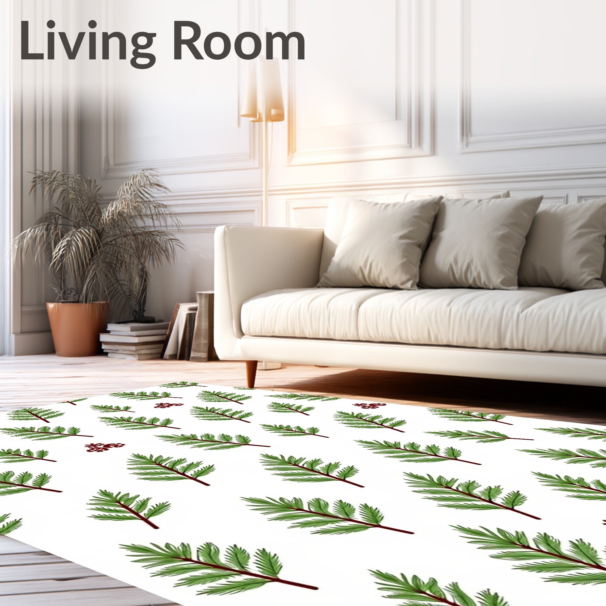 Green Fir Branches Red Berries Botanical Rug