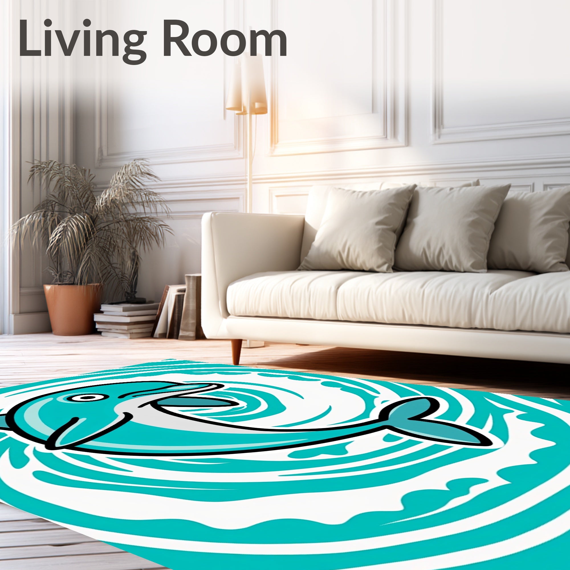 Turquoise Dolphin Swirl Splash Rug