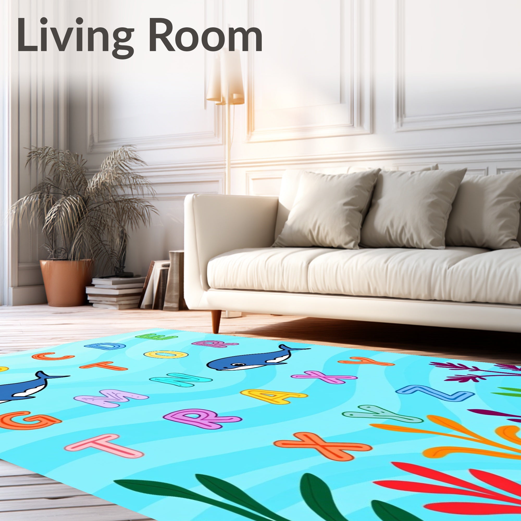 Ocean ABC Alphabet Whales Coral Rug