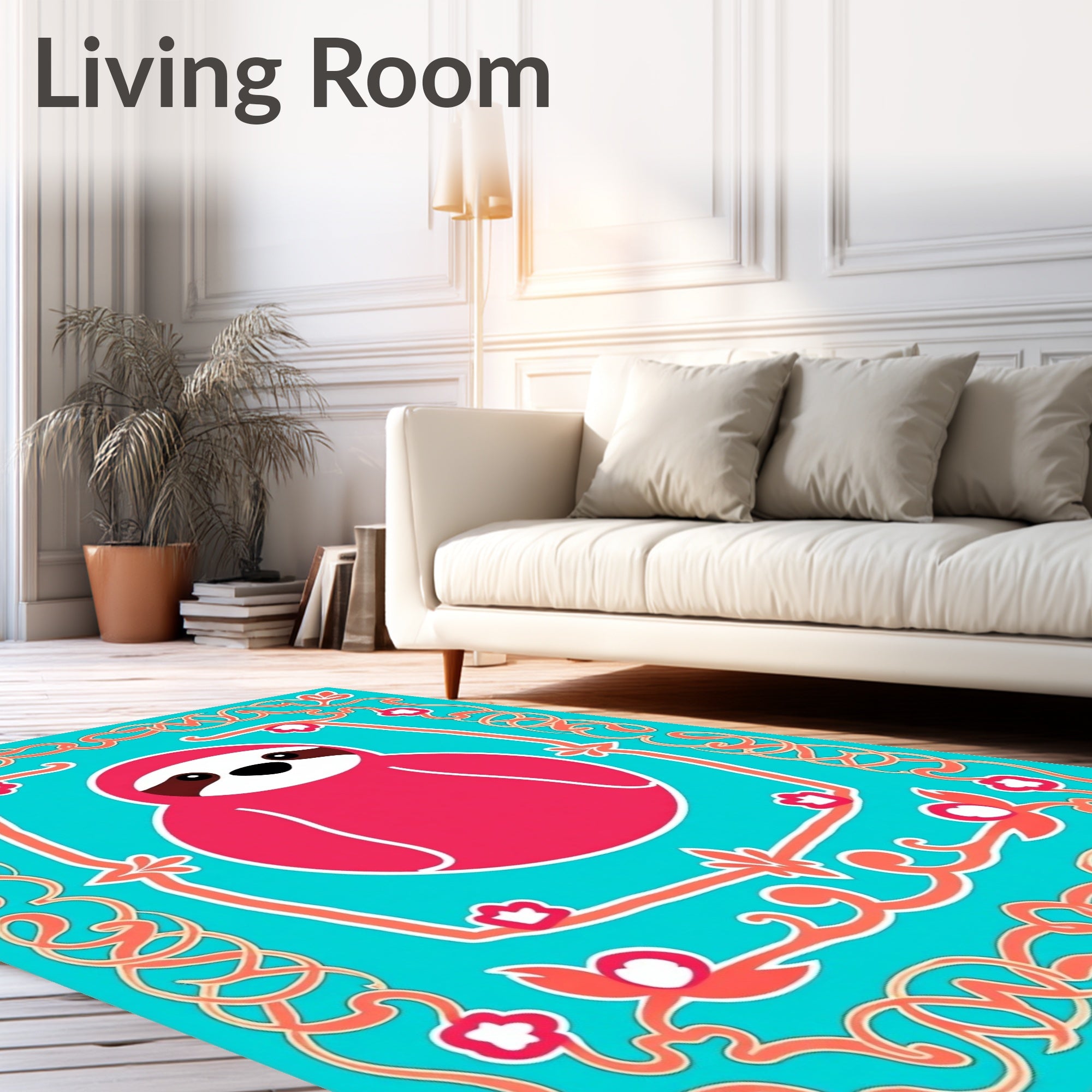 Coral Sloth Tropical Medallion Rug