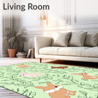Cute Bunny Garden With Greenery Background Rug