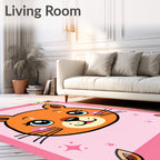 Cute Orange Cat Face Pink Background Rug