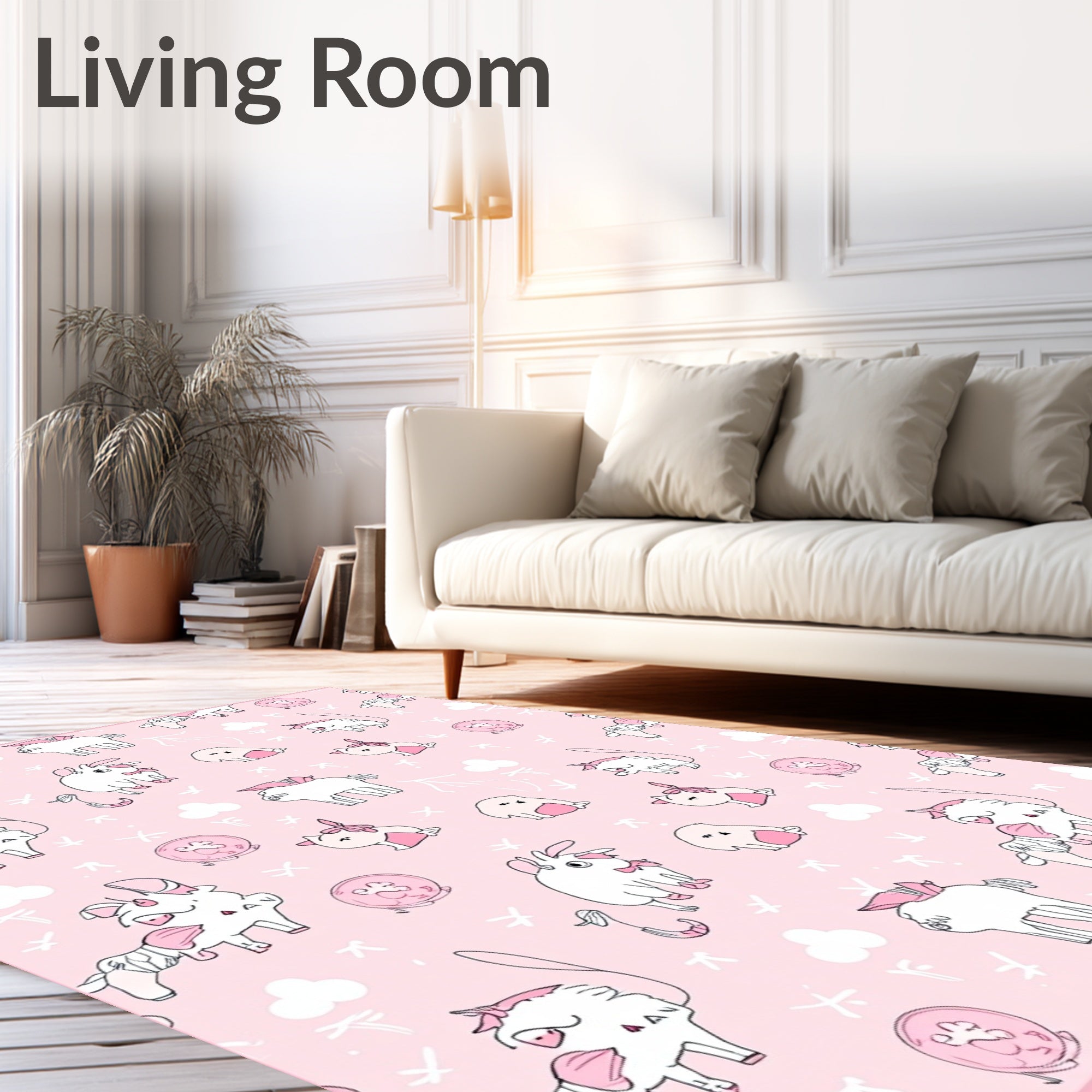 Pink Kawaii Unicorns and Clouds Theme Rug