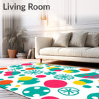 Whimsical Teal Pink Yellow Shapes Rug
