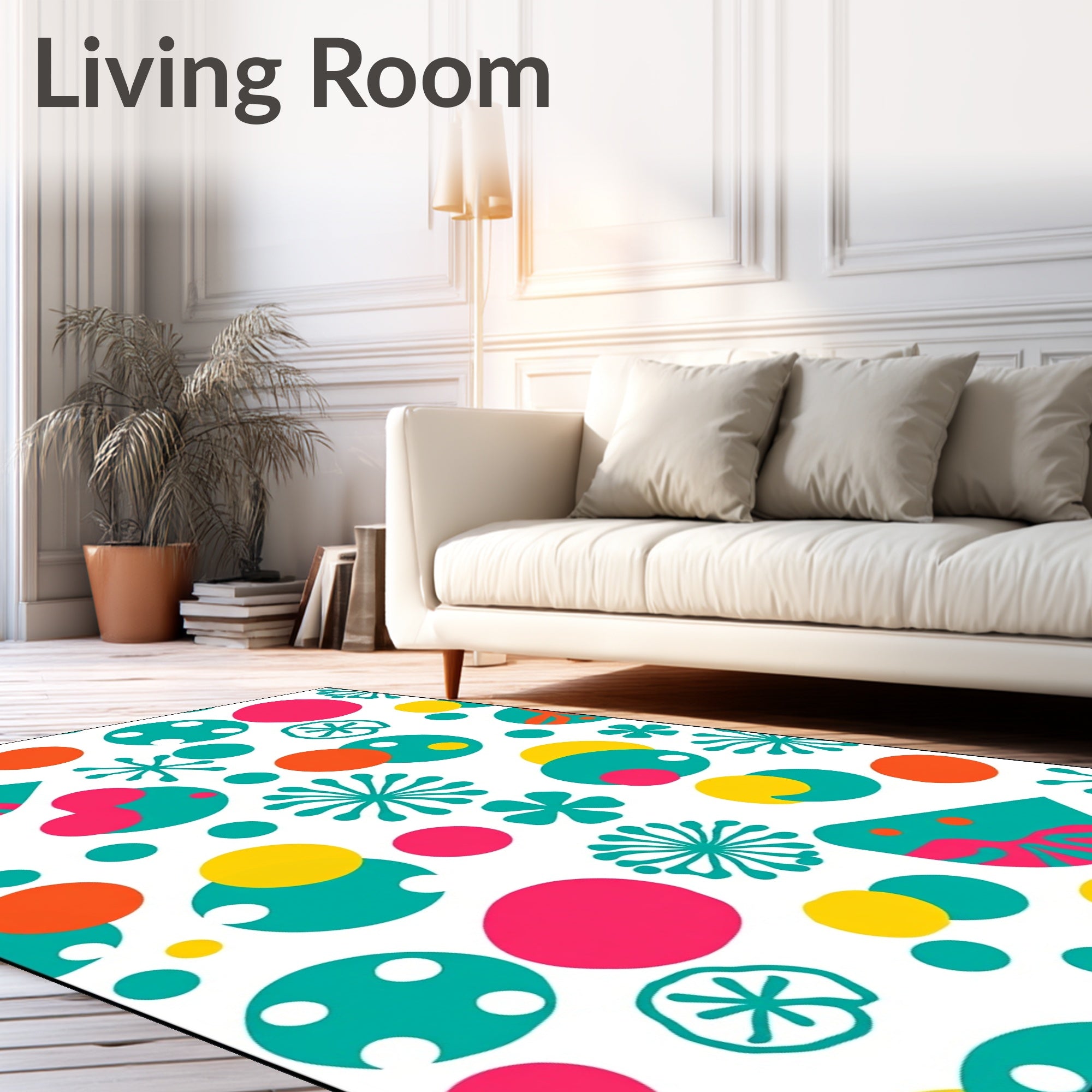 Whimsical Teal Pink Yellow Shapes Rug