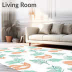 Coral Teal Leafy Branch Arrangement Rug