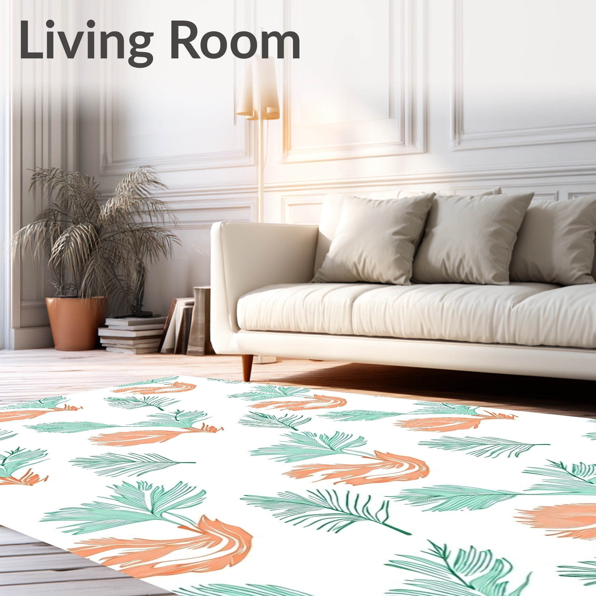 Coral Teal Leafy Branch Arrangement Rug