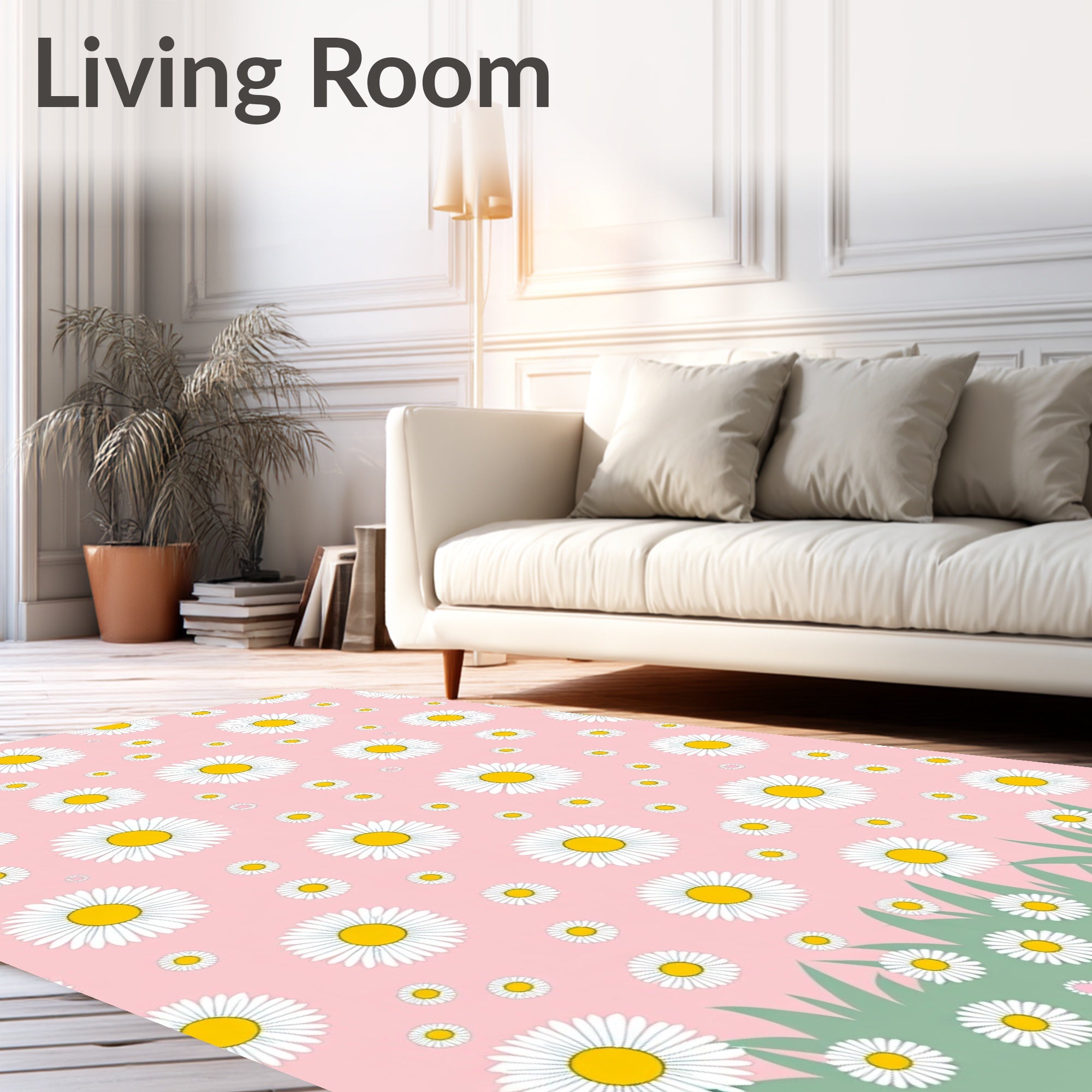 Dainty White Daisy Field Rug