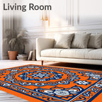 Orange Navy Floral Medallion Border Rug