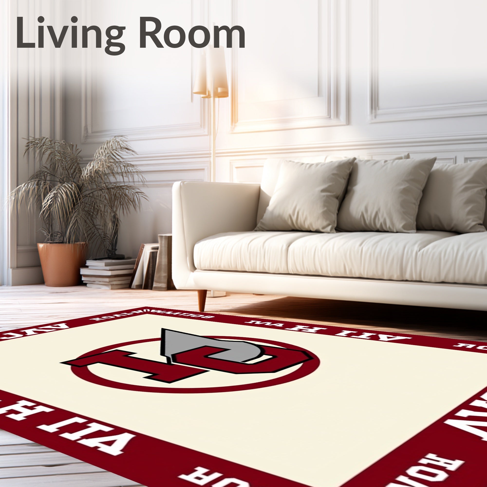 Crimson Interlocking Letters Emblem Rug