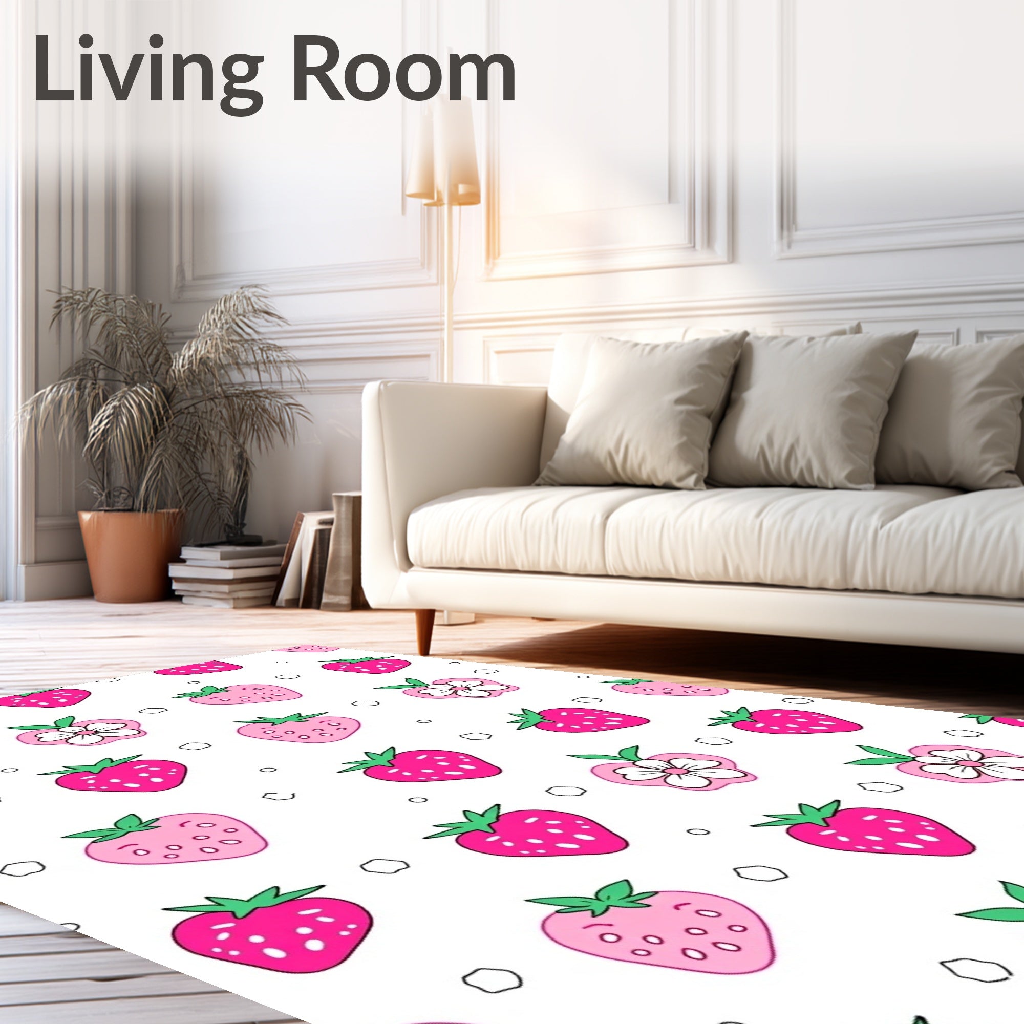 Pink Strawberry Flower Repeating Pattern Rug