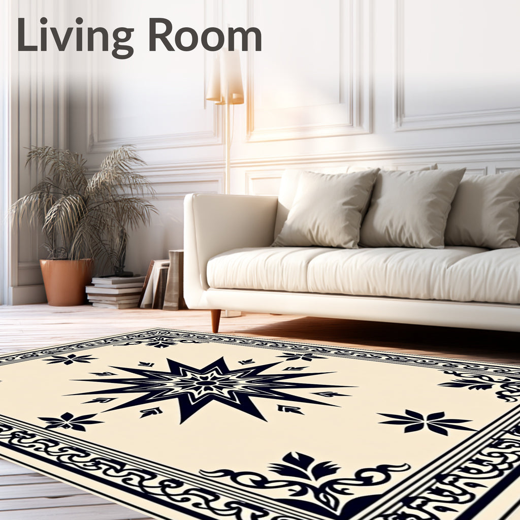 Cream Sunburst Decorative Border Rug