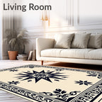 Cream Sunburst Decorative Border Rug