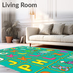 Playful Alphabet Creatures Cartoon Rug