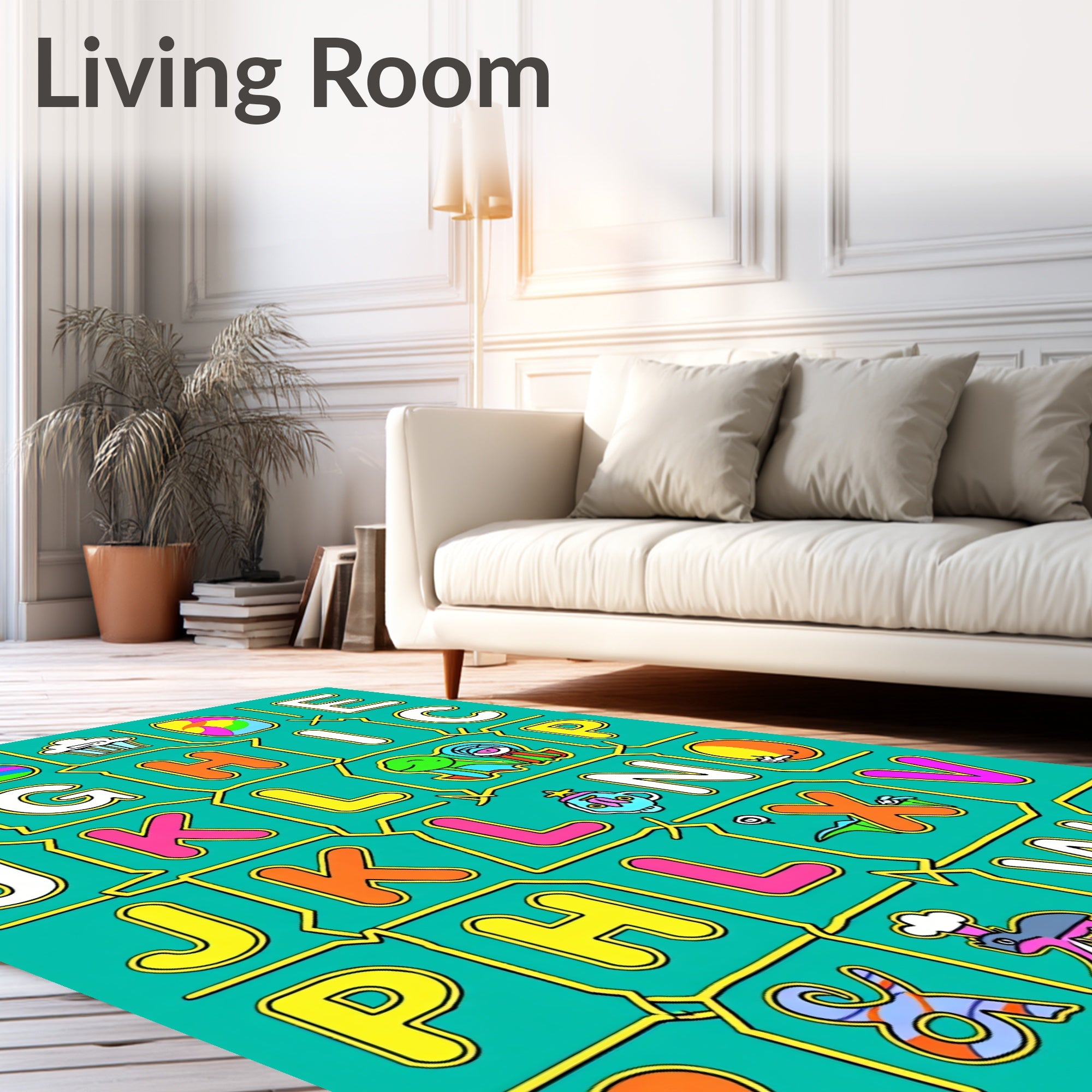 Playful Alphabet Creatures Cartoon Rug
