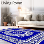 Vibrant Blue White Intricate Medallion Rug