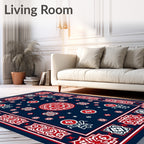 Rich Navy Red Medallion Geometric Rug